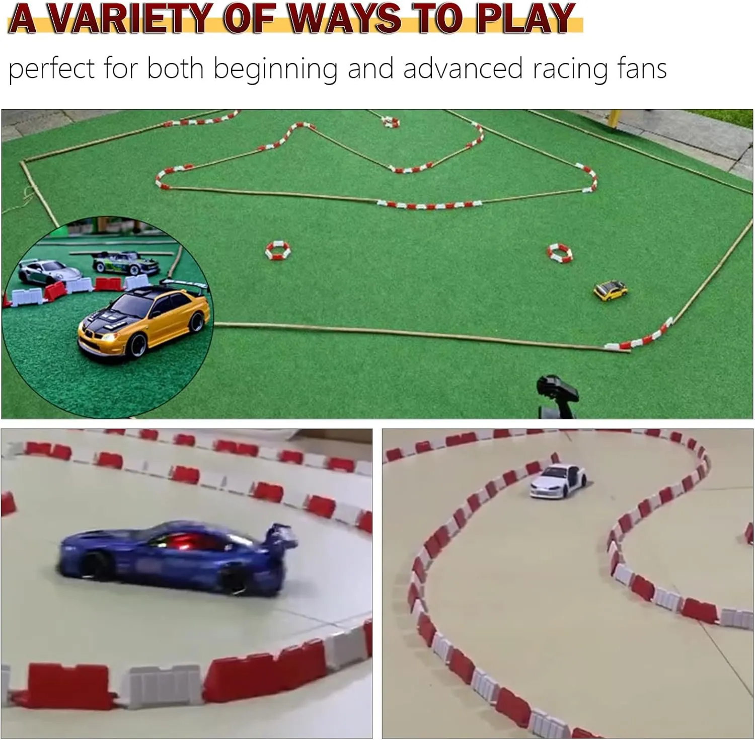 Hobby Fans 120 Pieces RC Car Racing Track Drift Runway Drift Field Fence for 1/14 1/16 1/18 1/24 1/28 Mini RC Car (Red White)
