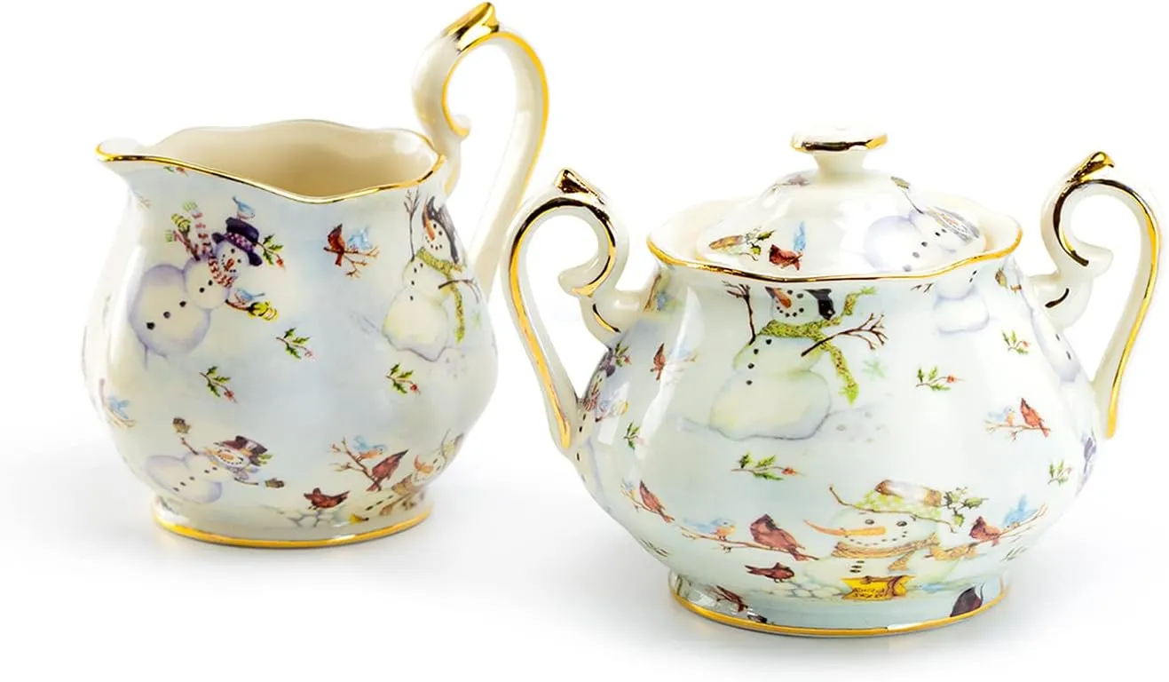 Holiday Snowman Fine Porcelain Sugar & Creamer Set