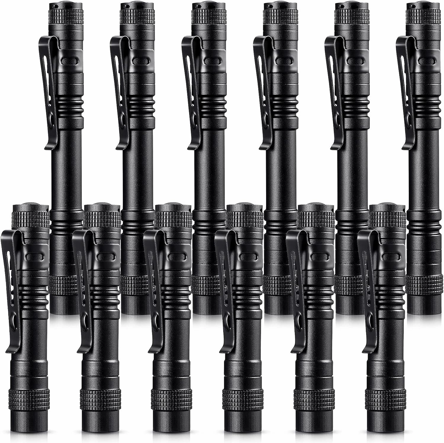 Honoson 12 Pieces Mini Small LED Flashlight Bulk Pocket Pen Flashlight 3.5 Inch, 5.24 Inch Handheld Pen Lights Penlight with Clip for Camping, Outdoor, Emergency