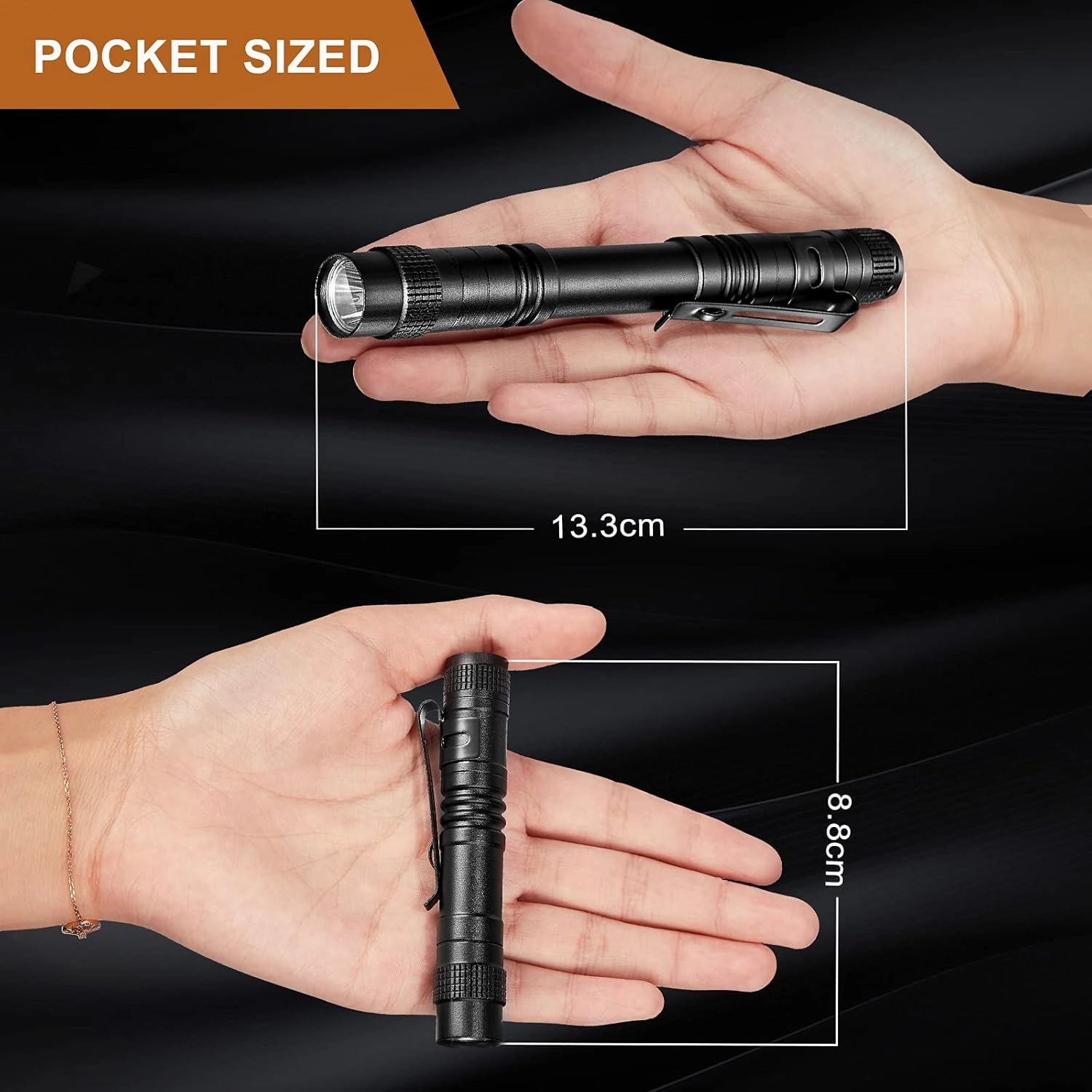 Honoson 12 Pieces Mini Small LED Flashlight Bulk Pocket Pen Flashlight 3.5 Inch, 5.24 Inch Handheld Pen Lights Penlight with Clip for Camping, Outdoor, Emergency