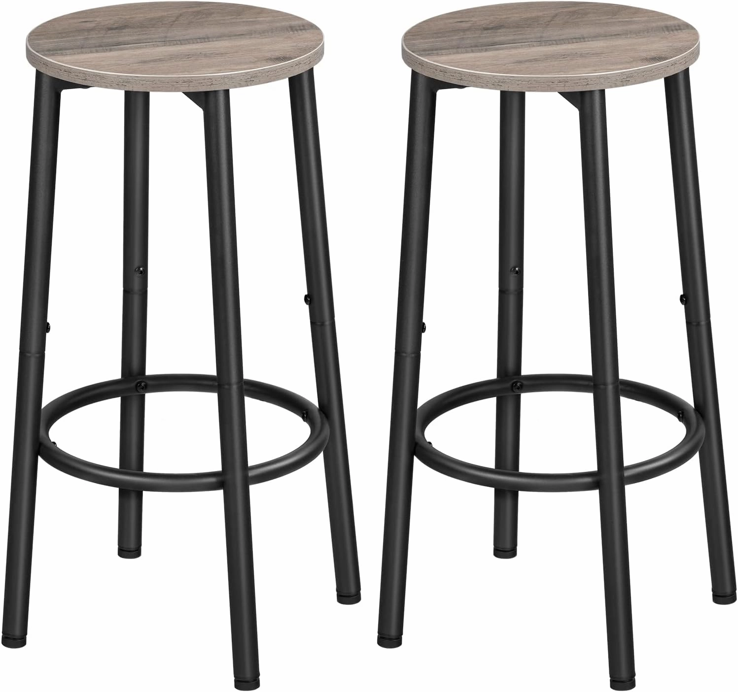 HOOBRO Bar Stools, Set of 2 Bar Chairs, Kitchen Round Height Stools with Footrest, Breakfast Barstools, Sturdy Steel Frame, for Dining Room, Kitchen, Party, Easy Assembly, Greige BG03BY01