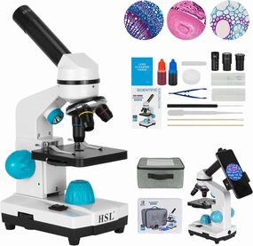 HSL 40X-2000X Microscope for Kids, Monocular Microscope Students Set  Handbag Phone Holder  Beginner Biological LAD Kit for Science Educational Boys Girls Toys LED
