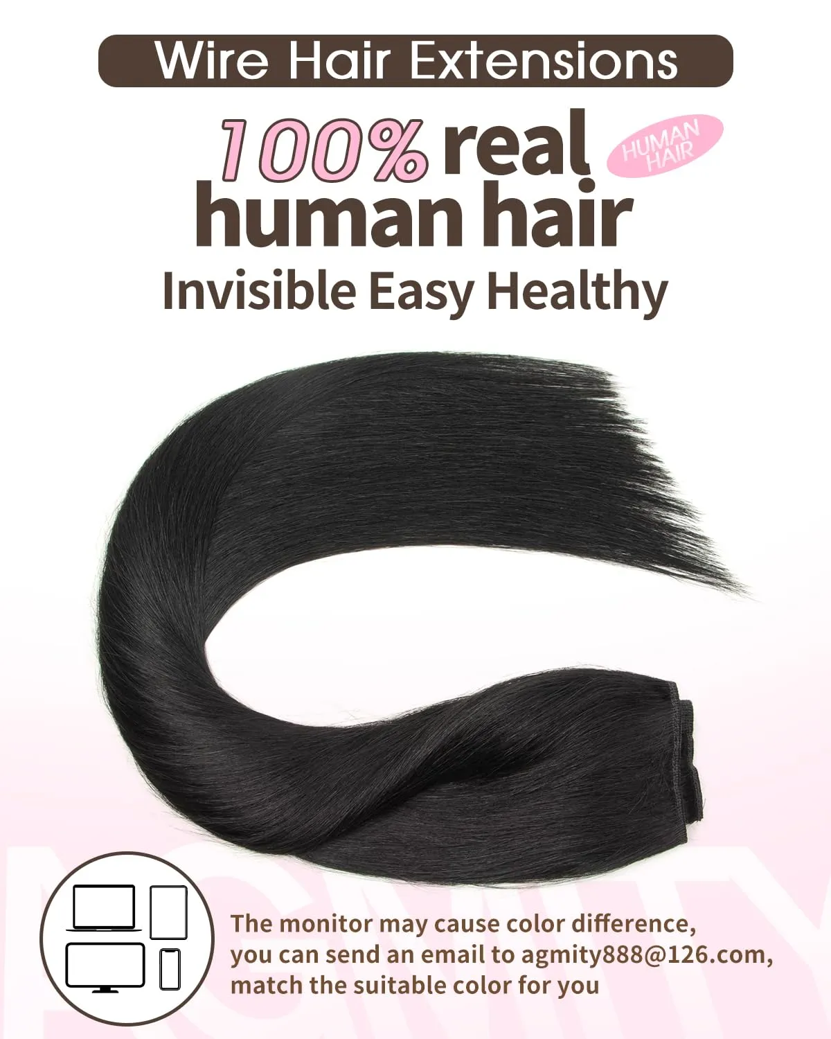 Human Hair Wire Hair Extensions Jet Black 60g invisible Removable Thick Straight Fishing Line Layered Natural Hairpiece Human Hair Extensions(12 Inch #1 Jet Black）