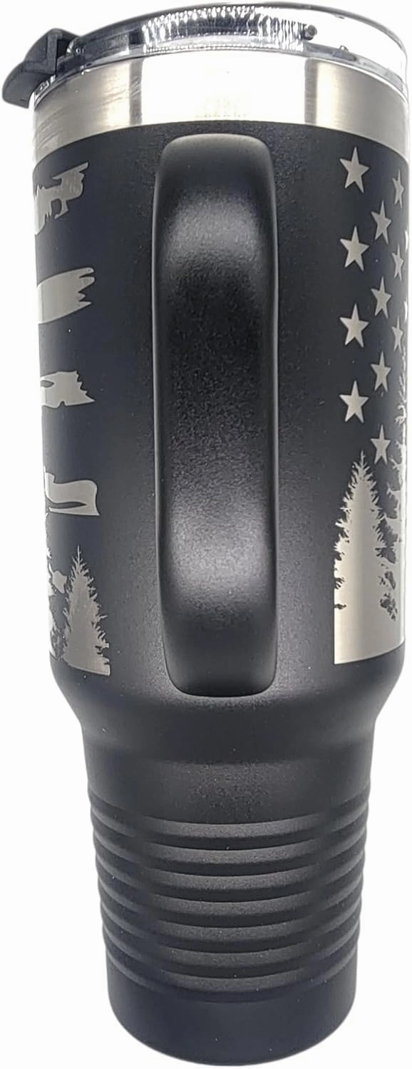 Hunting Fishing American Flag 40oz Tumbler Patriotic Laser Engraved Drinkwear - Engraved in the USA (Hunting and Fishing Black, 40oz Tumbler)