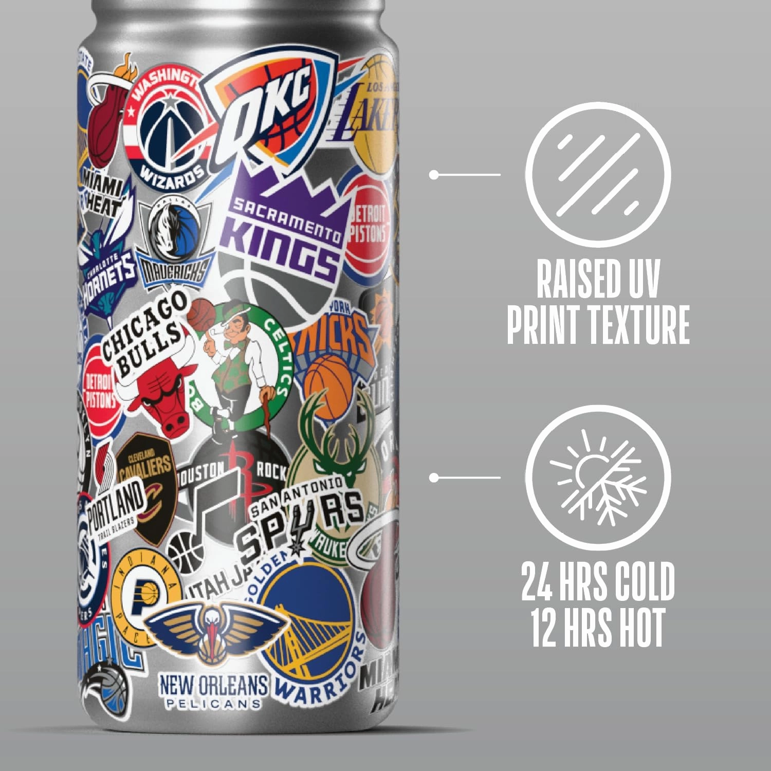 Hydrapeak x NBA Officially Licensed All Team Sticker Print 20 oz Insulated Water Bottle with Straw Lid and Handle (Current)