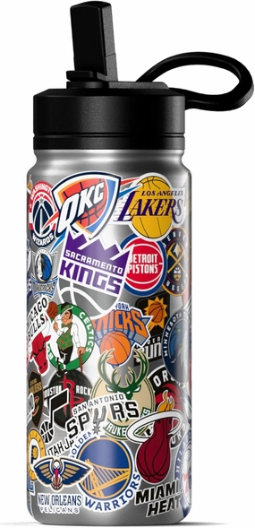 Hydrapeak x NBA Officially Licensed All Team Sticker Print 20 oz Insulated Water Bottle with Straw Lid and Handle (Current)