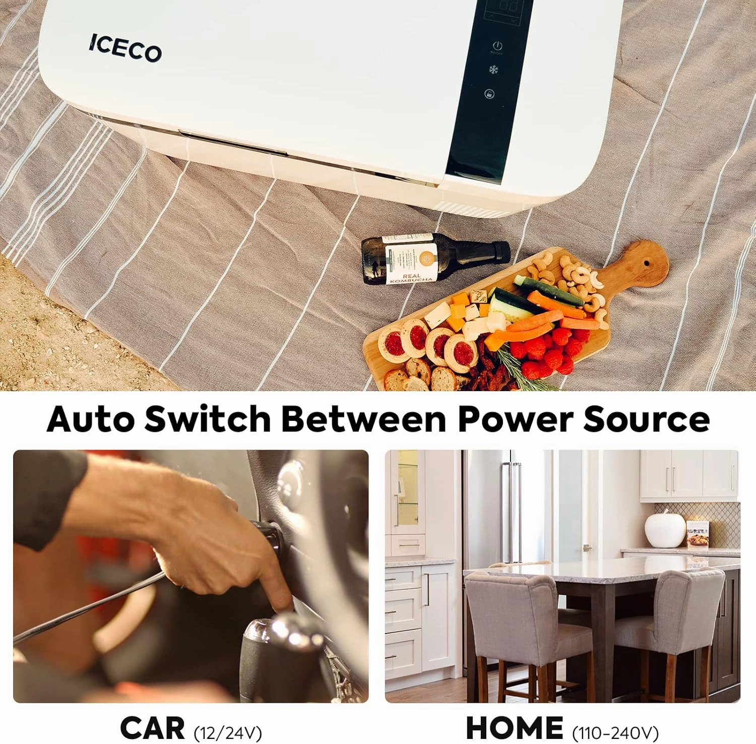 ICECO GO20 Dual Zone 12 Volt Refrigerator, 12V Car Refrigerator with Secop Compressor, Separate Control, DC & AC, 0℉ - 50℉, Portable Freezer Compressor Cooler for Outdoor, White, 21 Quart(20 Liter)