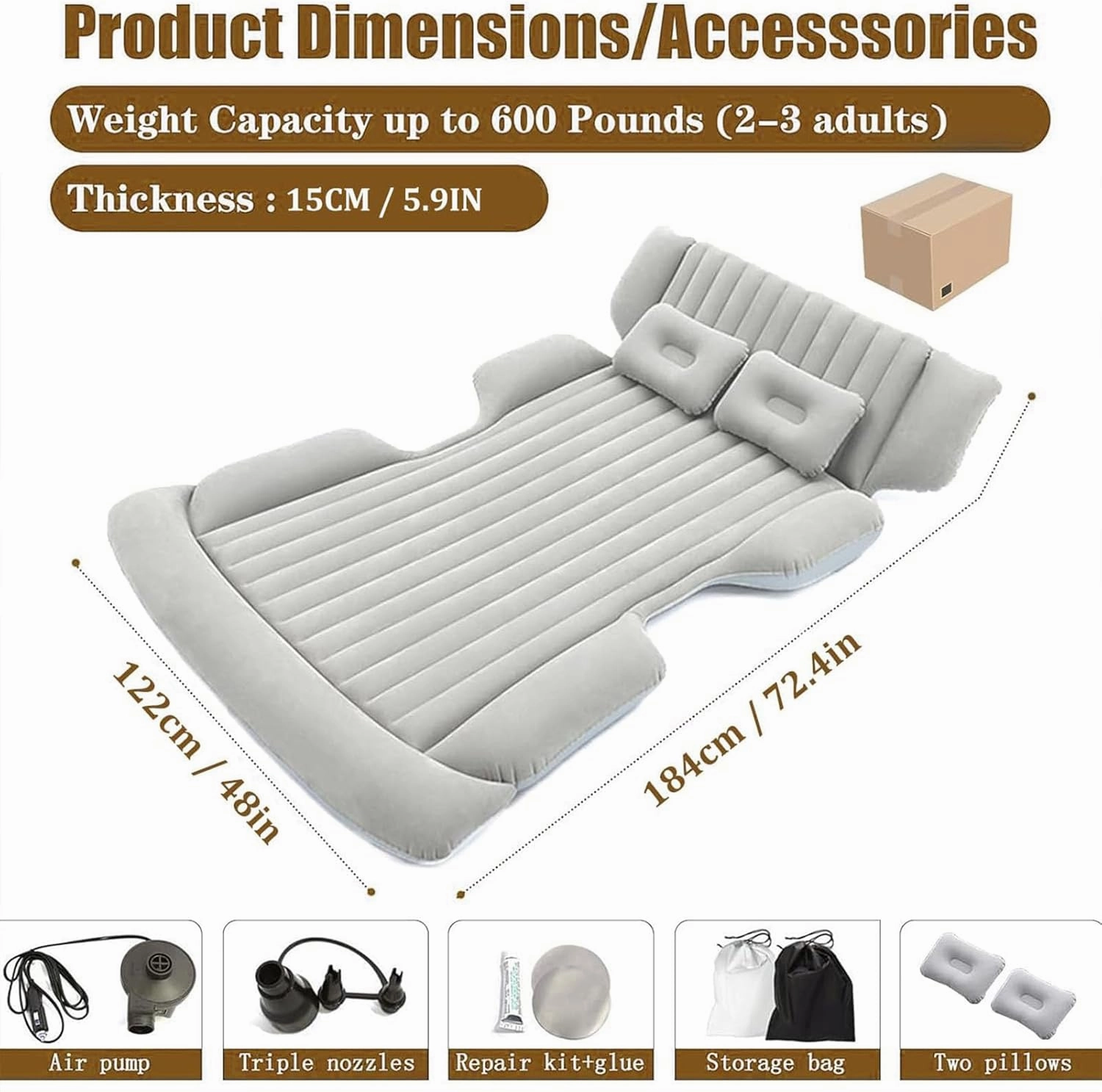 Inflatable Car Bed for Mini Countryman One/Cooper/Cooper S/Cooper SE Car Airbed Air Bed Travel Inflation Mattress Outdoor Travel Camping Sleeping Air Bed,Black