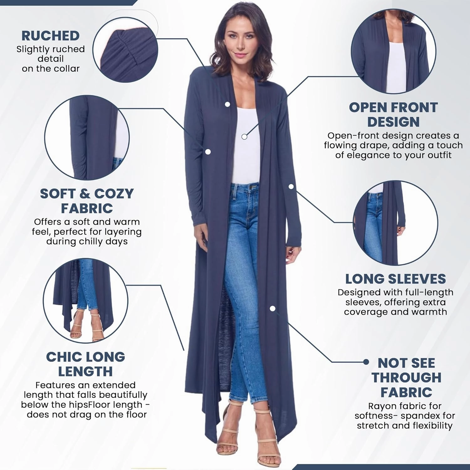 Isaac Liev Maxi Cardigan Duster Sweater – Women's Extra Long Open Front Full Length Lightweight Cardigans Dusters Sweaters