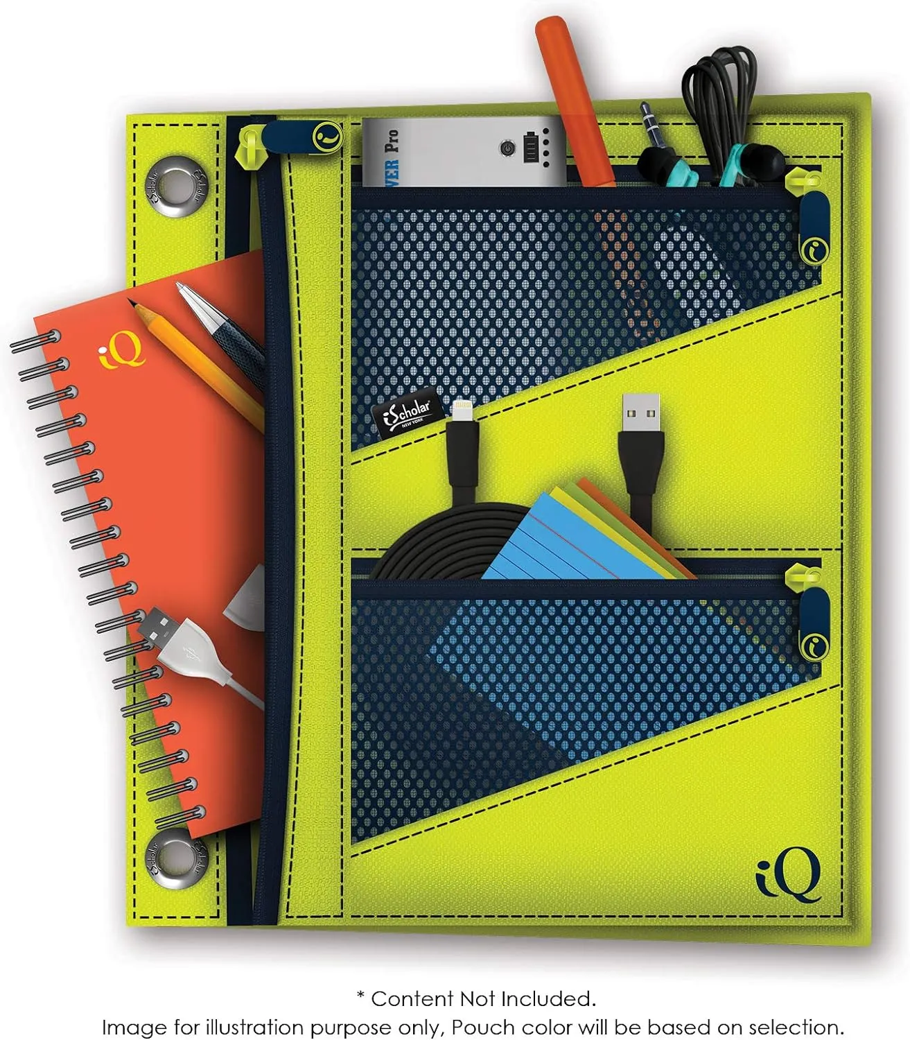 iScholar iQ  Jumbo Expandable Pencil Pouch, 3 Pockets, Black (55035-BK)