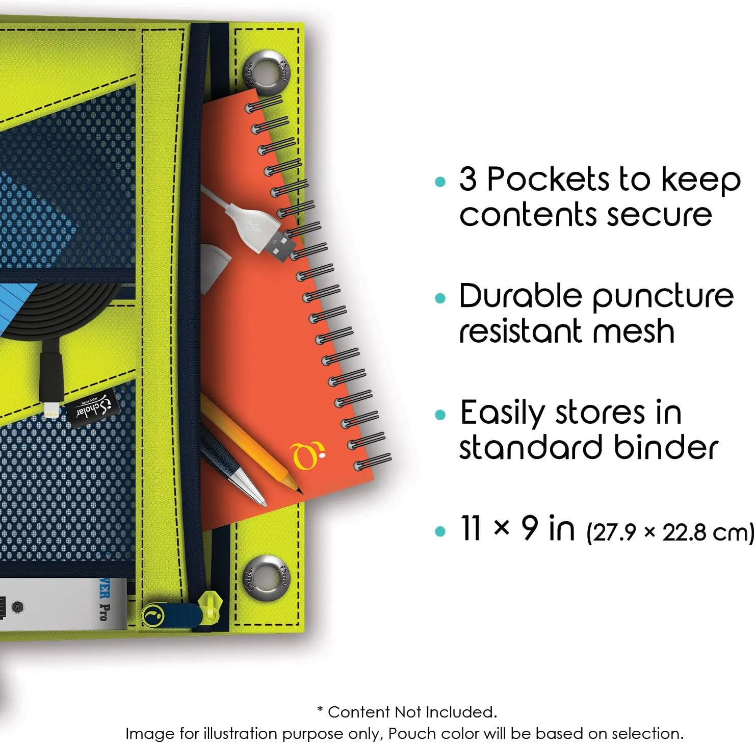iScholar iQ  Jumbo Expandable Pencil Pouch, 3 Pockets, Black (55035-BK)