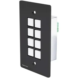 J-Tech Digital 8-Button Control Panel Wall Plate with Programmable LED Buttons, RS-232, RS-458, Relay and IR Control (JTD-P8B), Black Color