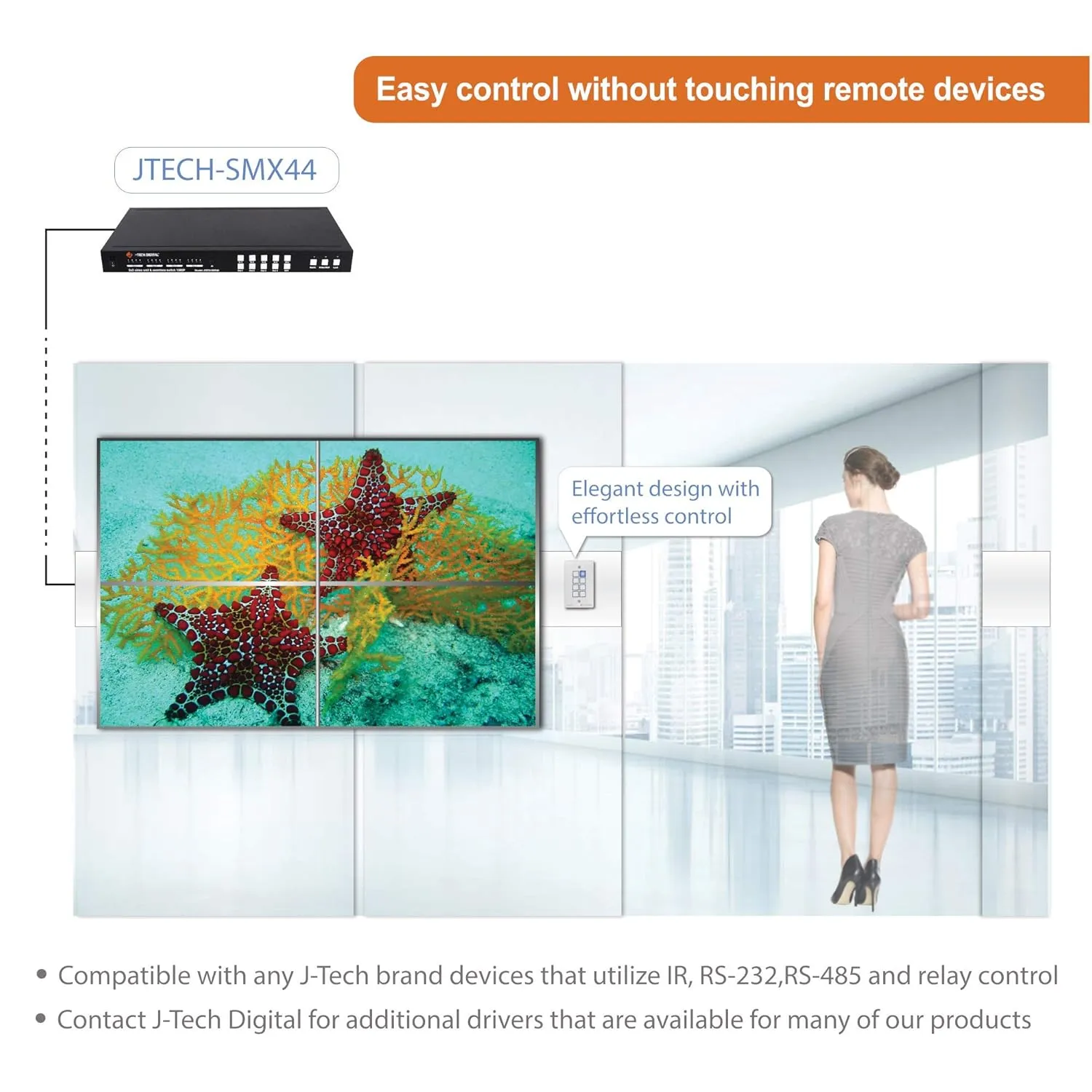J-Tech Digital 8-Button Control Panel Wall Plate with Programmable LED Buttons, RS-232, RS-458, Relay and IR Control (JTECH-P8)
