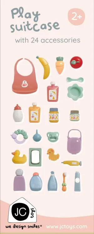 JC Toys Baby Doll Travel Case with 24 Accessories - Feeding, Bath & Care Essentials for Imaginative Play- Fits All Doll Sizes
