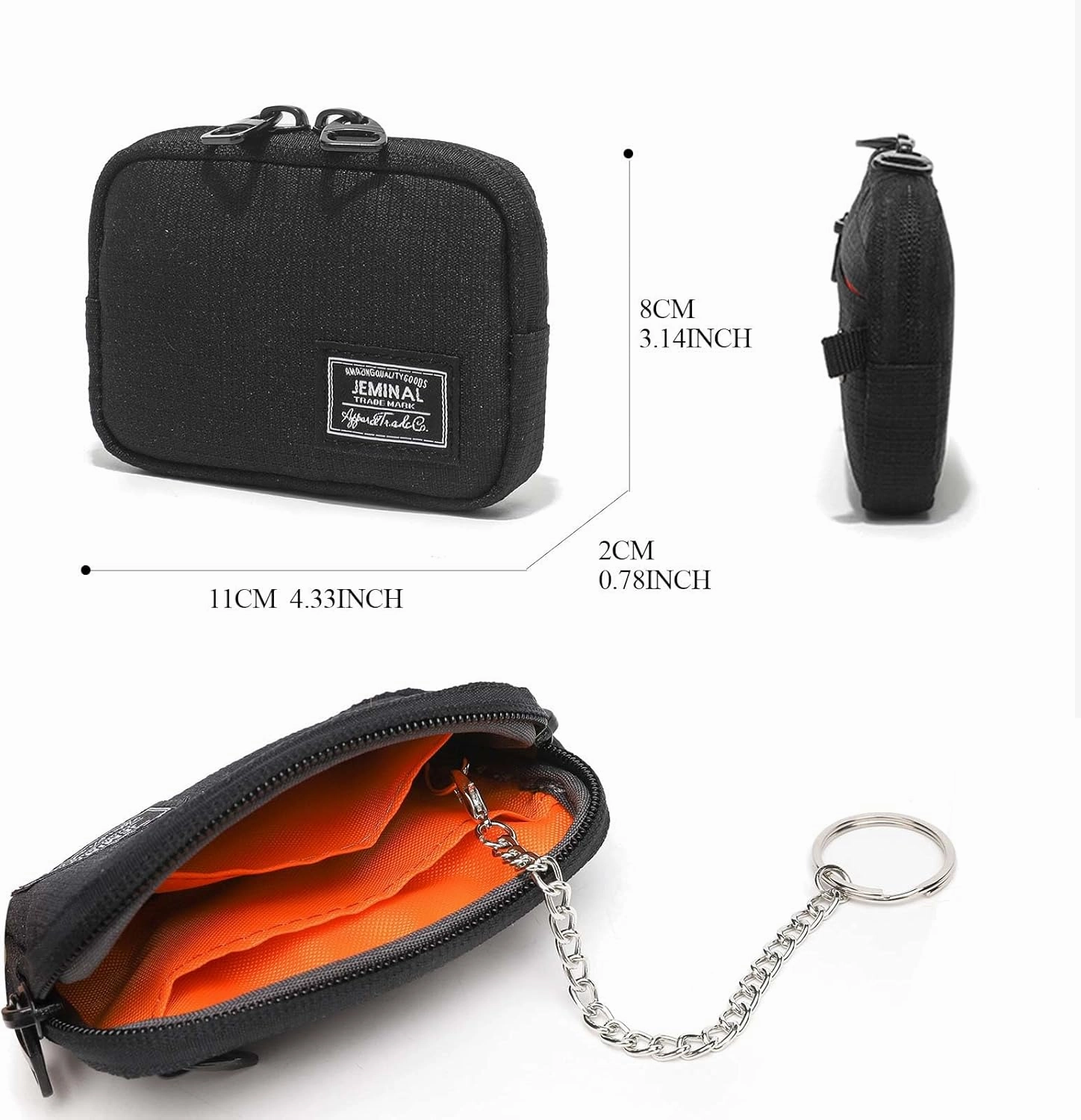 JEMINAL Lanyard Travel Little Coin Purse Pouch Fit for Men & Women & Boys & Girl: Change & Cards & Cash Dual Zip Travel Wallet with Keychain - Men's Detachable Nylon Essentials Change Pouch Purse