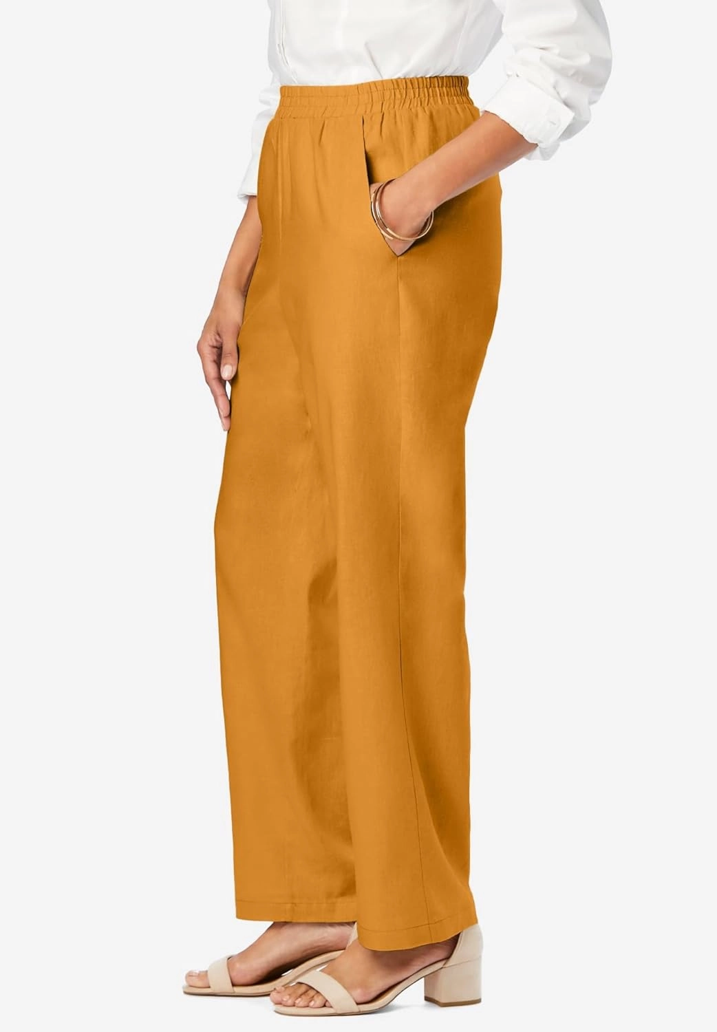 Jessica London Women's Plus Size Lightweight Linen-Blend Straight-Leg Pants