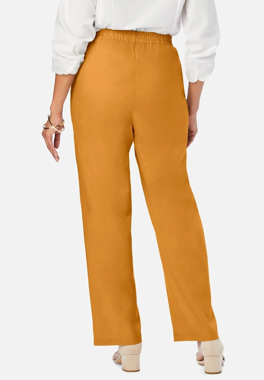 Jessica London Women's Plus Size Lightweight Linen-Blend Straight-Leg Pants