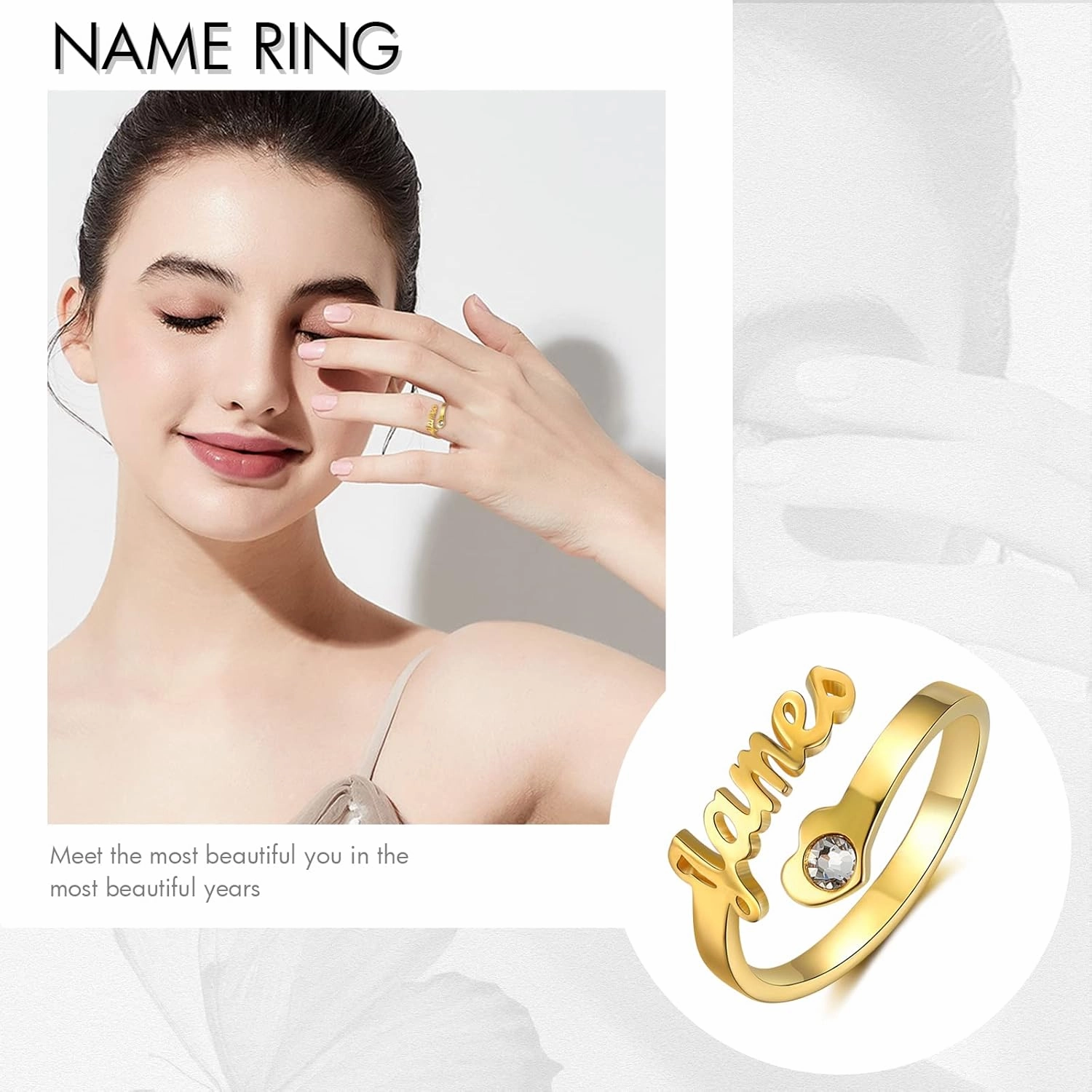 JewelOra Personalized Name Ring for Women, Custom Engraving 1-4 Names Wedding Ring for Her, Personalized Promise Ring Jewelry Gift for Couples, Wife, Mother