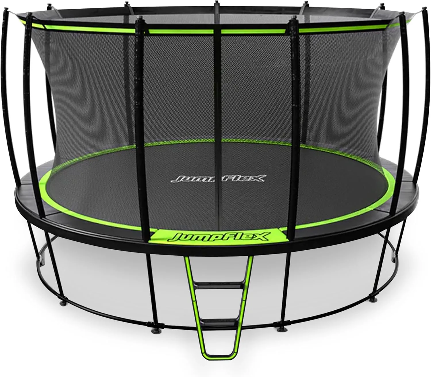JumpFlex Hero Trampoline 12FT 14FT 15FT Round Outdoor Backyard Trampoline with ASTM Approved Net Safety Enclosure, Hoop, Ladder & Fast Assembly