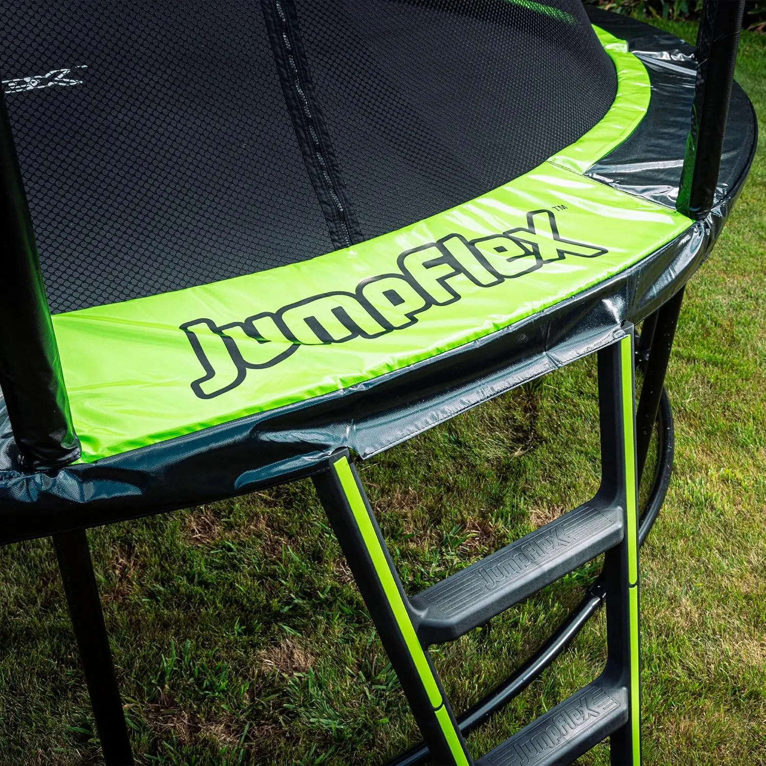 JumpFlex Hero Trampoline 12FT 14FT 15FT Round Outdoor Backyard Trampoline with ASTM Approved Net Safety Enclosure, Hoop, Ladder & Fast Assembly