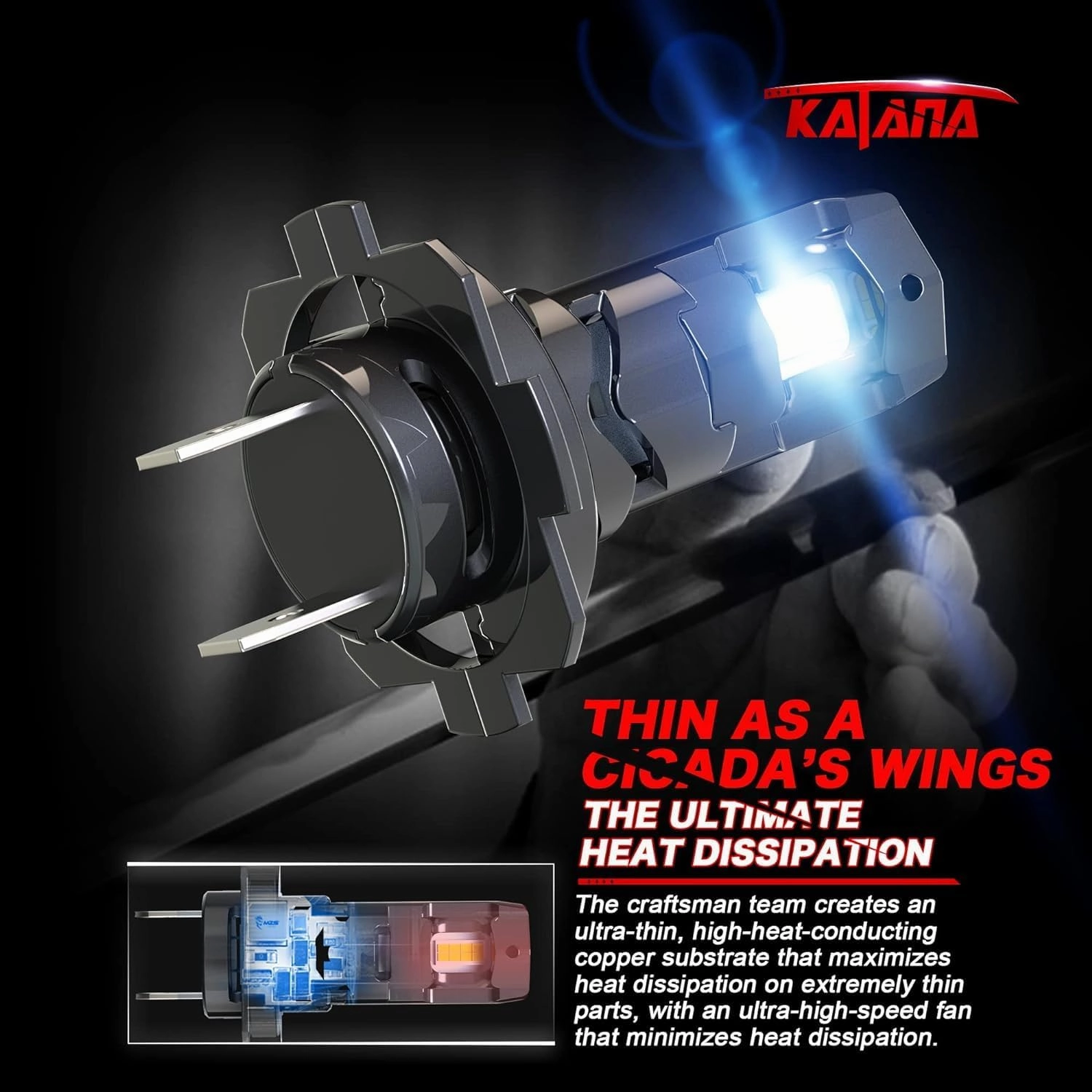 Katana H7 Light Bulbs,H7 Bulb No Adapter Required 400% Brightness 6500K White Non-polarity Plug and Play Mini Size Fog Bulb of 2