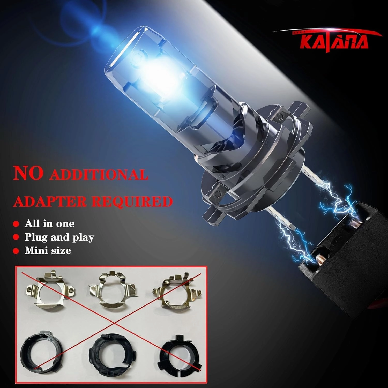 Katana H7 Light Bulbs,H7 Bulb No Adapter Required 400% Brightness 6500K White Non-polarity Plug and Play Mini Size Fog Bulb of 2