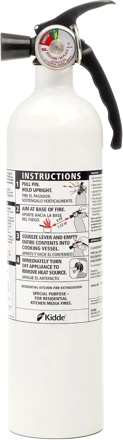 Kidde Fire Extinguisher for Home & Kitchen Fire Extinguisher, Home Use for Grease Fires, 3.9 Lbs., Wall Mount Included, White