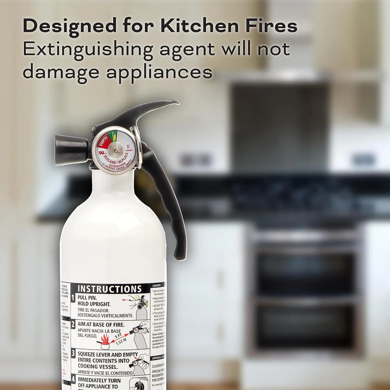 Kidde Fire Extinguisher for Home & Kitchen Fire Extinguisher, Home Use for Grease Fires, 3.9 Lbs., Wall Mount Included, White