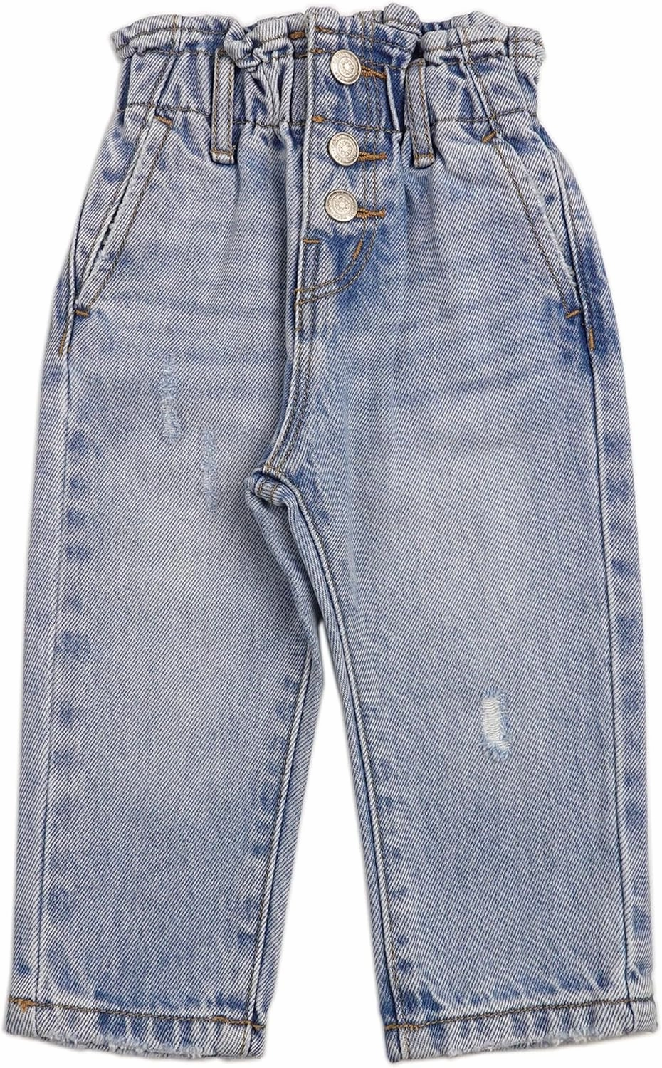 KIDSCOOL SPACE Baby Girls Jeans,Toddler Boy Elastic Waist with D-Ring Square-Shaped Pockets Straight Leg Denim Pants