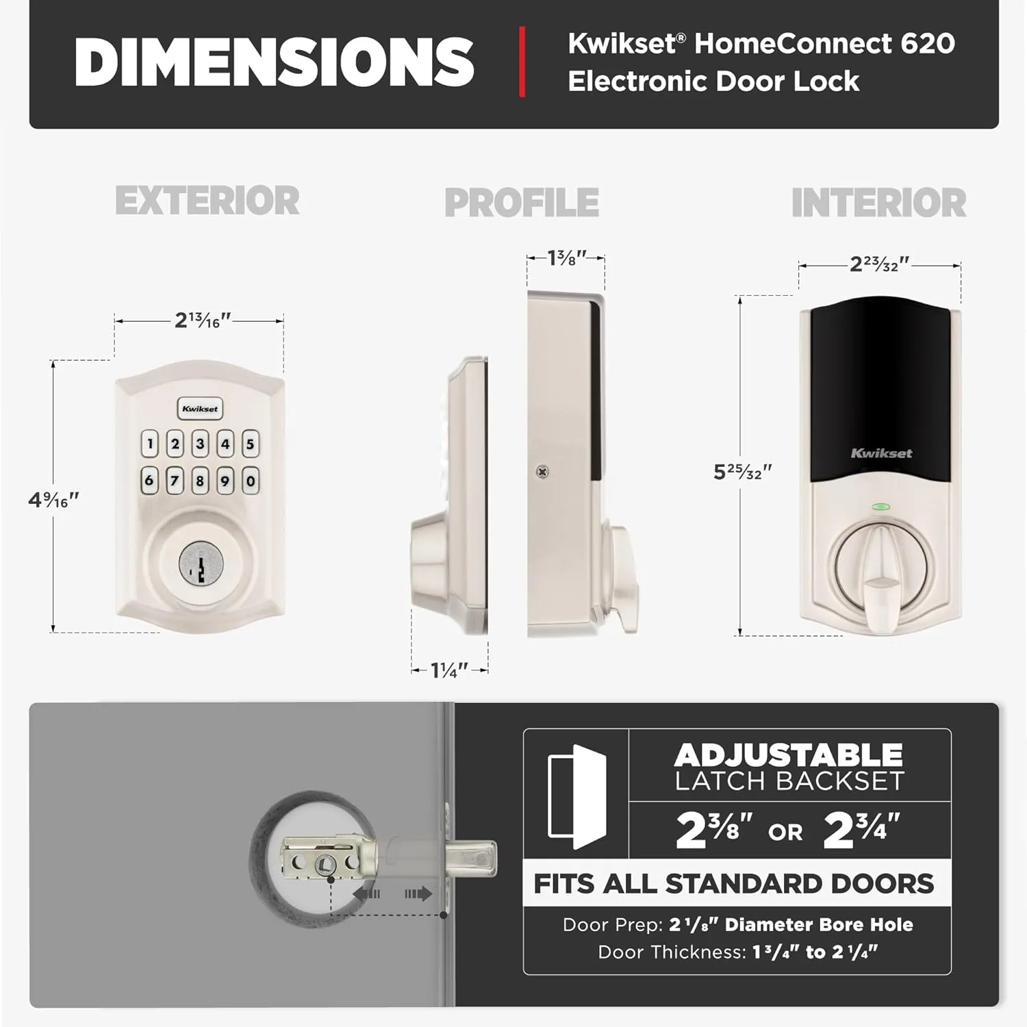 Kwikset HomeConnect 620 Z-Wave Long Range Enabled Keypad Smart Lock with Convenient Keyless Entry, Customizable User Codes, S2 Security and SmartStart Provisioning Satin Nickel Traditional