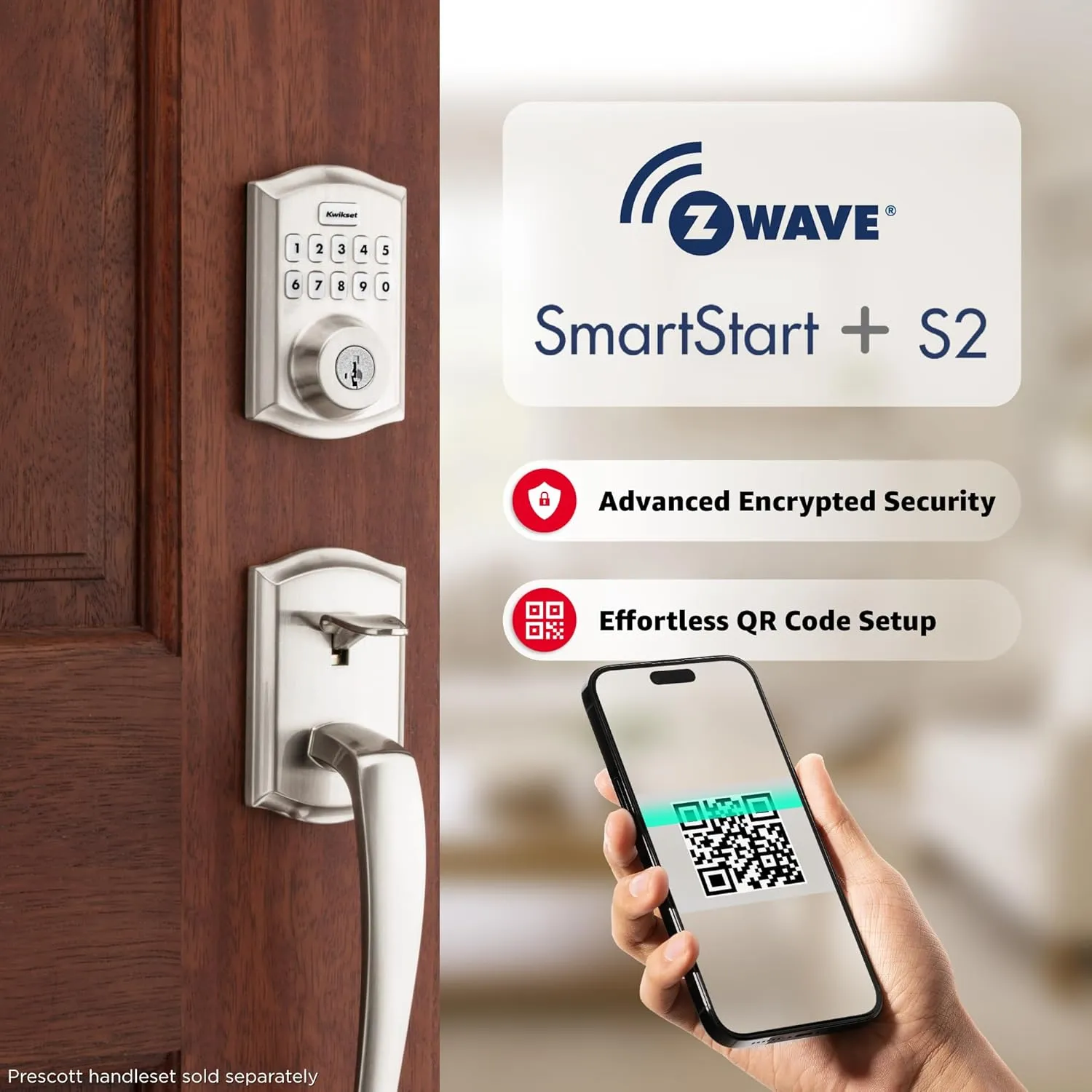 Kwikset HomeConnect 620 Z-Wave Long Range Enabled Keypad Smart Lock with Convenient Keyless Entry, Customizable User Codes, S2 Security and SmartStart Provisioning Satin Nickel Traditional