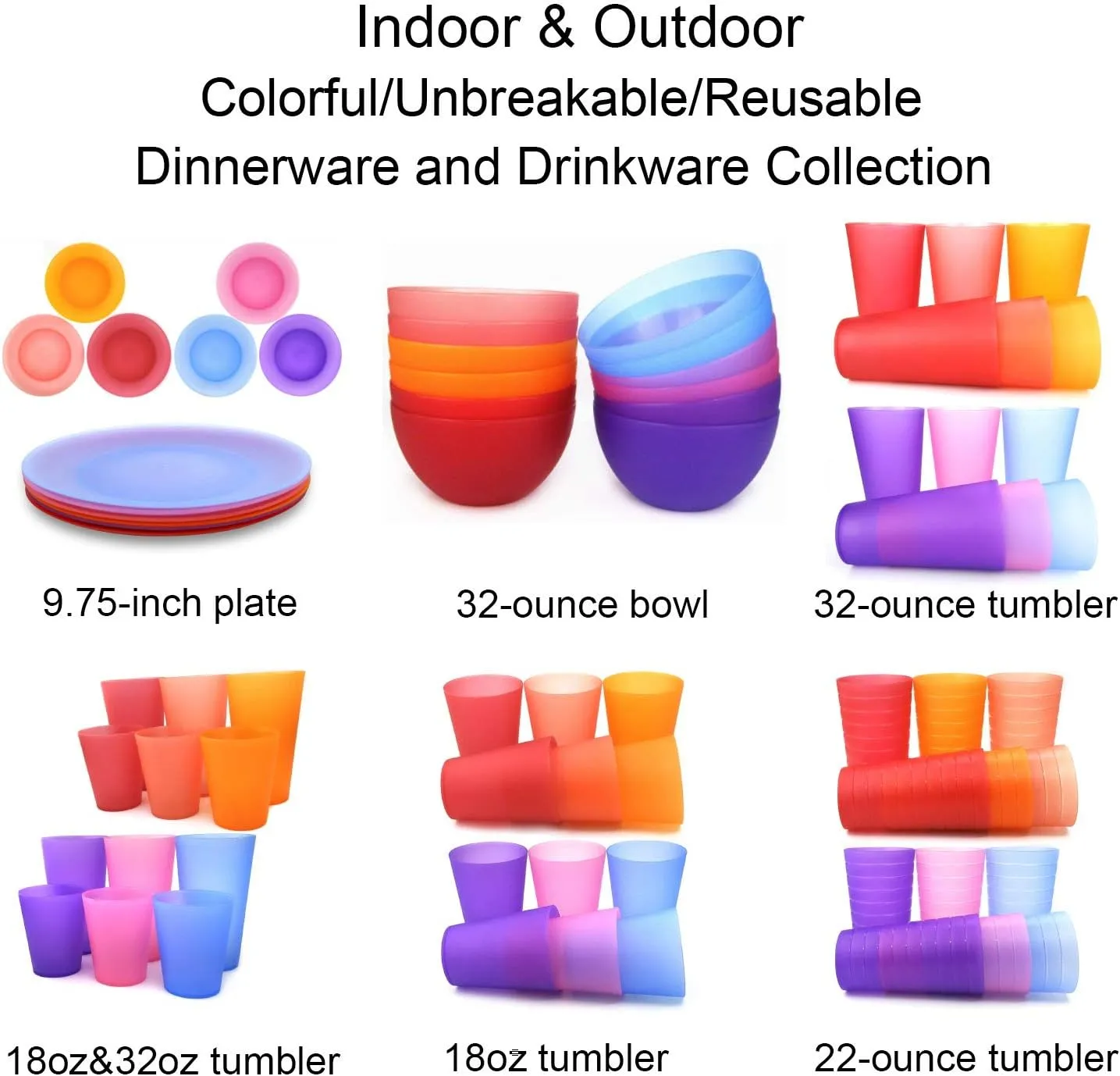 KX-WARE Plastic Bowls set of 12 - Unbreakable and Reusable 32oz/6 inch Plastic Cereal/Soup/Salad Bowls in 6 Assorted Color | Dishwasher Safe, BPA Free