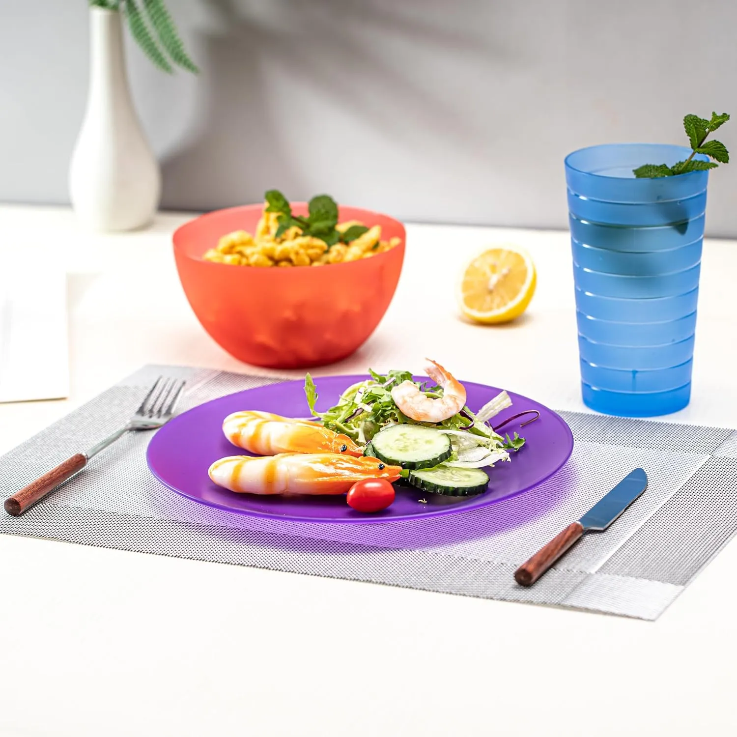 KX-WARE Plastic Bowls set of 12 - Unbreakable and Reusable 32oz/6 inch Plastic Cereal/Soup/Salad Bowls in 6 Assorted Color | Dishwasher Safe, BPA Free
