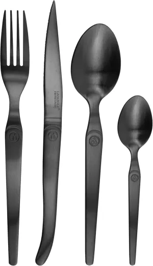 Laguiole Heritage Matt Black Dinnerware Set; Premium Stainless Steel Knives, Forks, Spoons with Ergonomic Handles; Dishwasher Safe; 4 Person Sets; Matt Black, 16-Piece