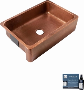 Lange Copper 32" Farmhouse Apron Kitchen Sink and Care Kit, Single Bowl