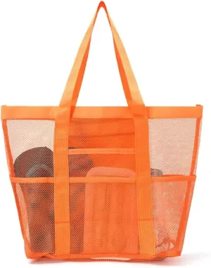 Large Capacity Toy Storage Bag - 8 Pockets Handheld Shoulder Beach Bag for Bathroom and Bath Toys(Orange)