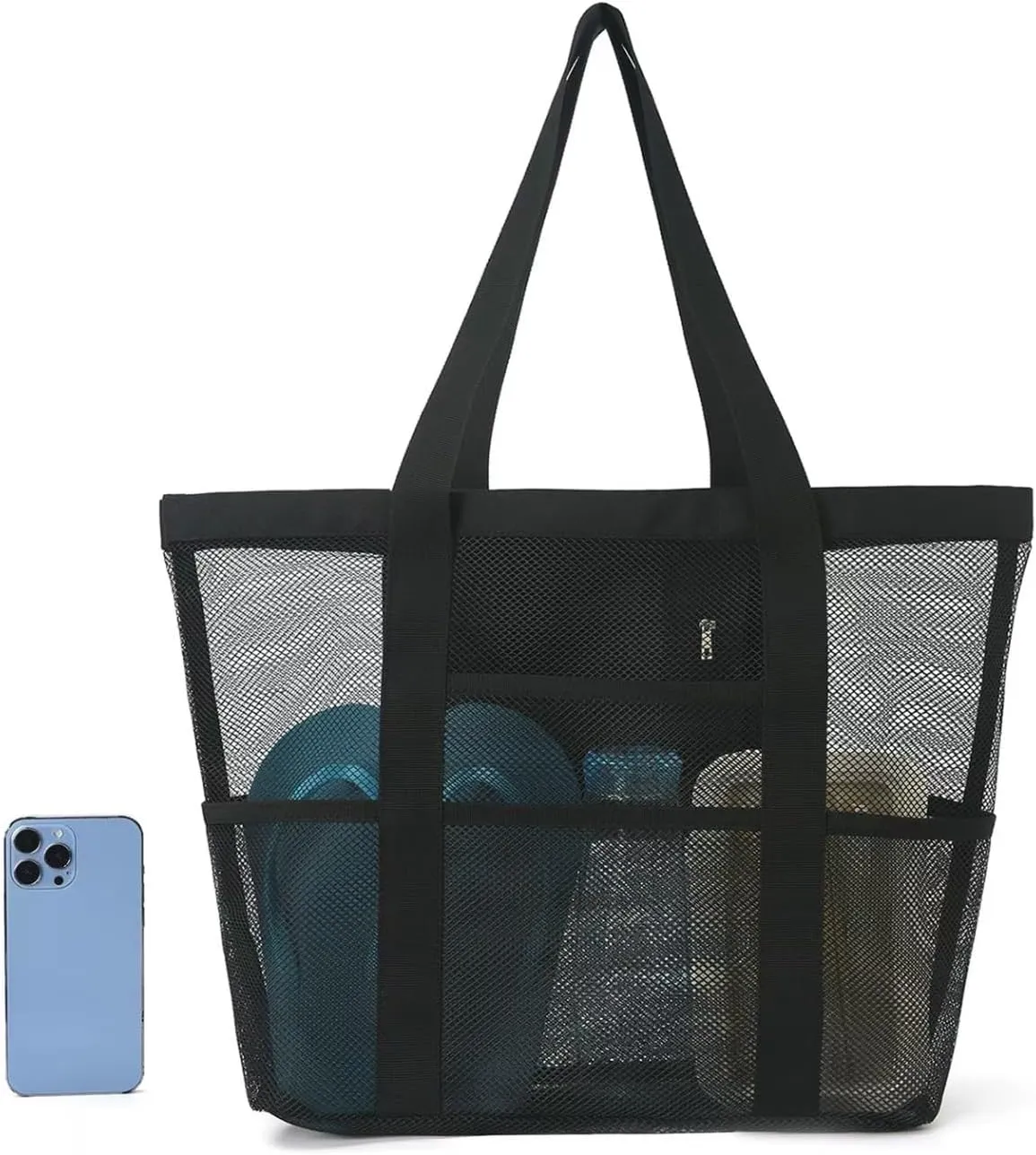 Large Capacity Toy Storage Bag - 8 Pockets Handheld Shoulder Beach Bag for Bathroom and Bath Toys(Rose)