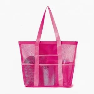 Large Capacity Toy Storage Bag - 8 Pockets Handheld Shoulder Beach Bag for Bathroom and Bath Toys(Rose)