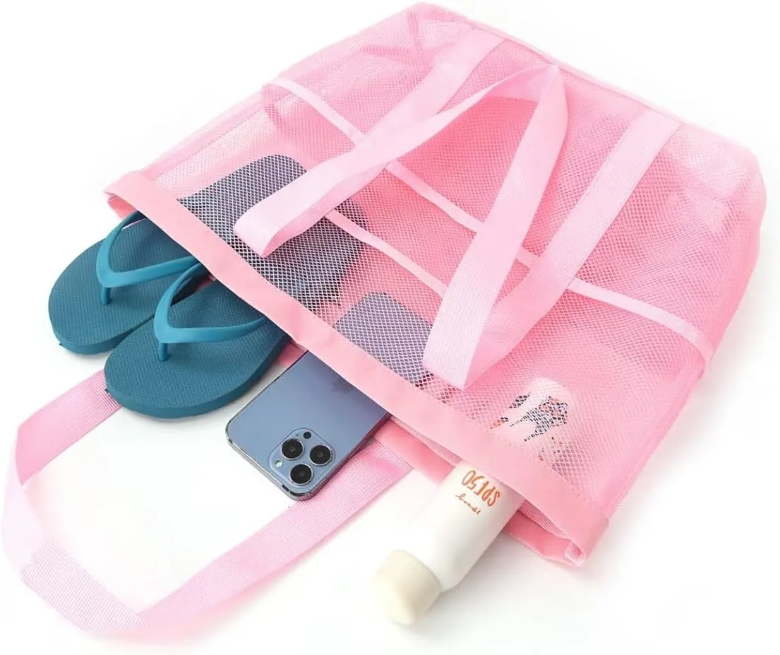 Large Capacity Toy Storage Bag - 8 Pockets Handheld Shoulder Beach Bag for Bathroom and Bath Toys(Rose)