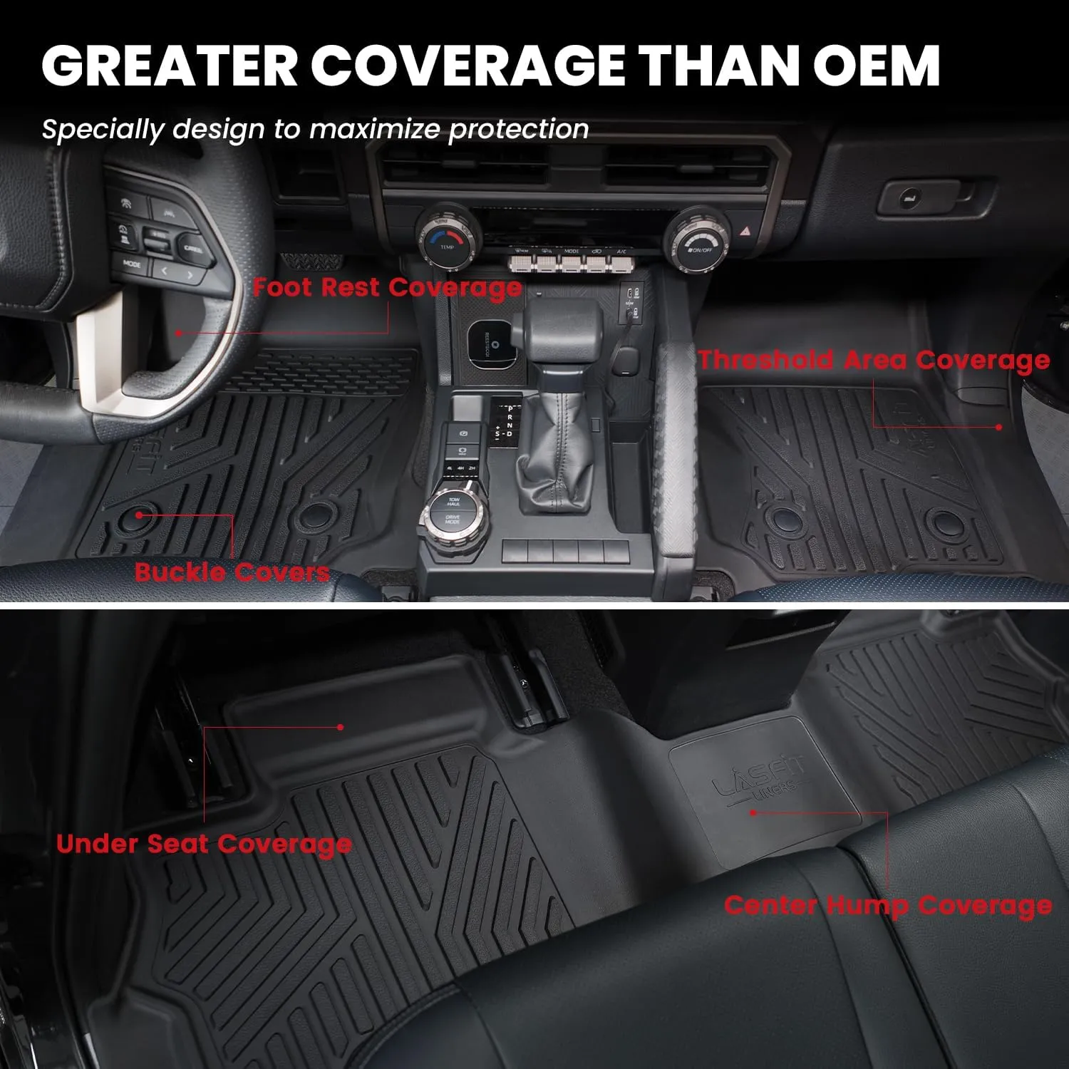 LASFIT Floor Mats for Toyota 4Runner 2025 5 Seats(Not fit Hybrid) wtih Trunk mat&backrest mat, All Weather TPE Custom Fit Floor Liner for 4 Runner SR5/TRD/Limited 6th gen Front&Rear Car Mats, Black