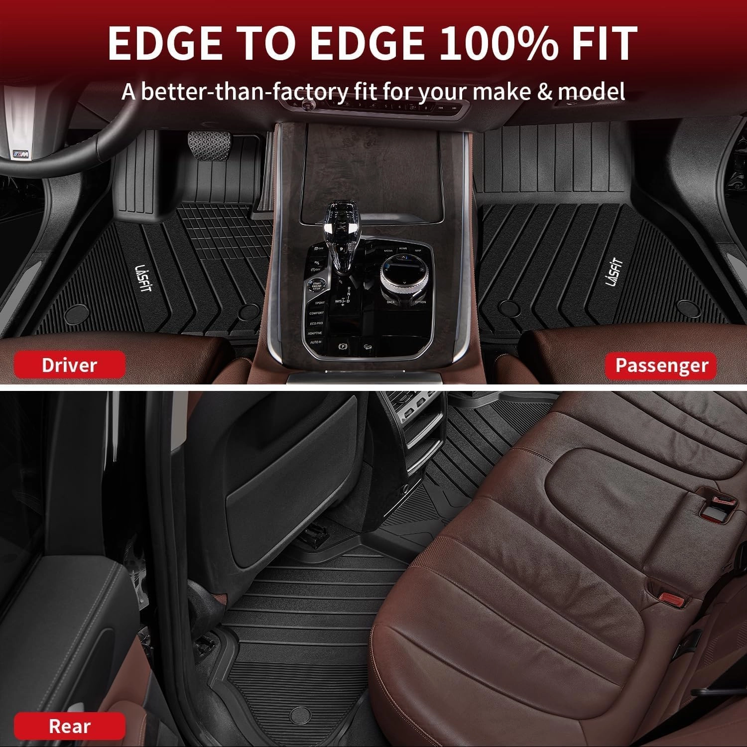 LASFIT Floor Mats&Trunk Mat Fit for BMW X5 2019-2024 2025 2026 40i/45e/50e/50i/M/M50i/M60i, All Weather TPE Custom Fit 1st&2nd Row Full Set Car Mats & Cargo Liner(Only for 5 Passengers), Black
