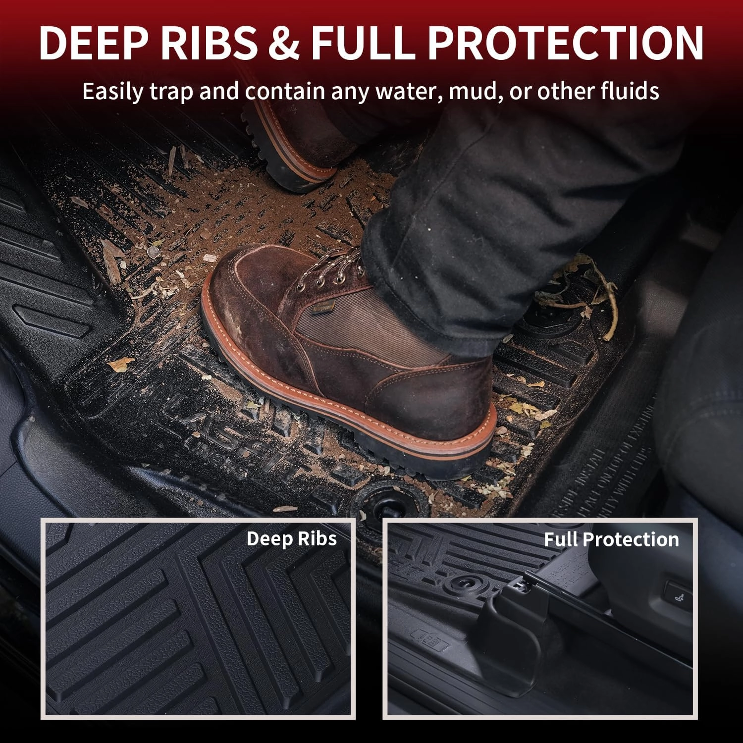 LASFIT Floor Mats for Toyota Tacoma 2024 2025 Double Cab (Only Fit Hybrid) All Weather Floor Liner for Tacoma TPE Custom Fit Car Mats Front&Rear 2 Row Mats,Black (Automatic Transmission)