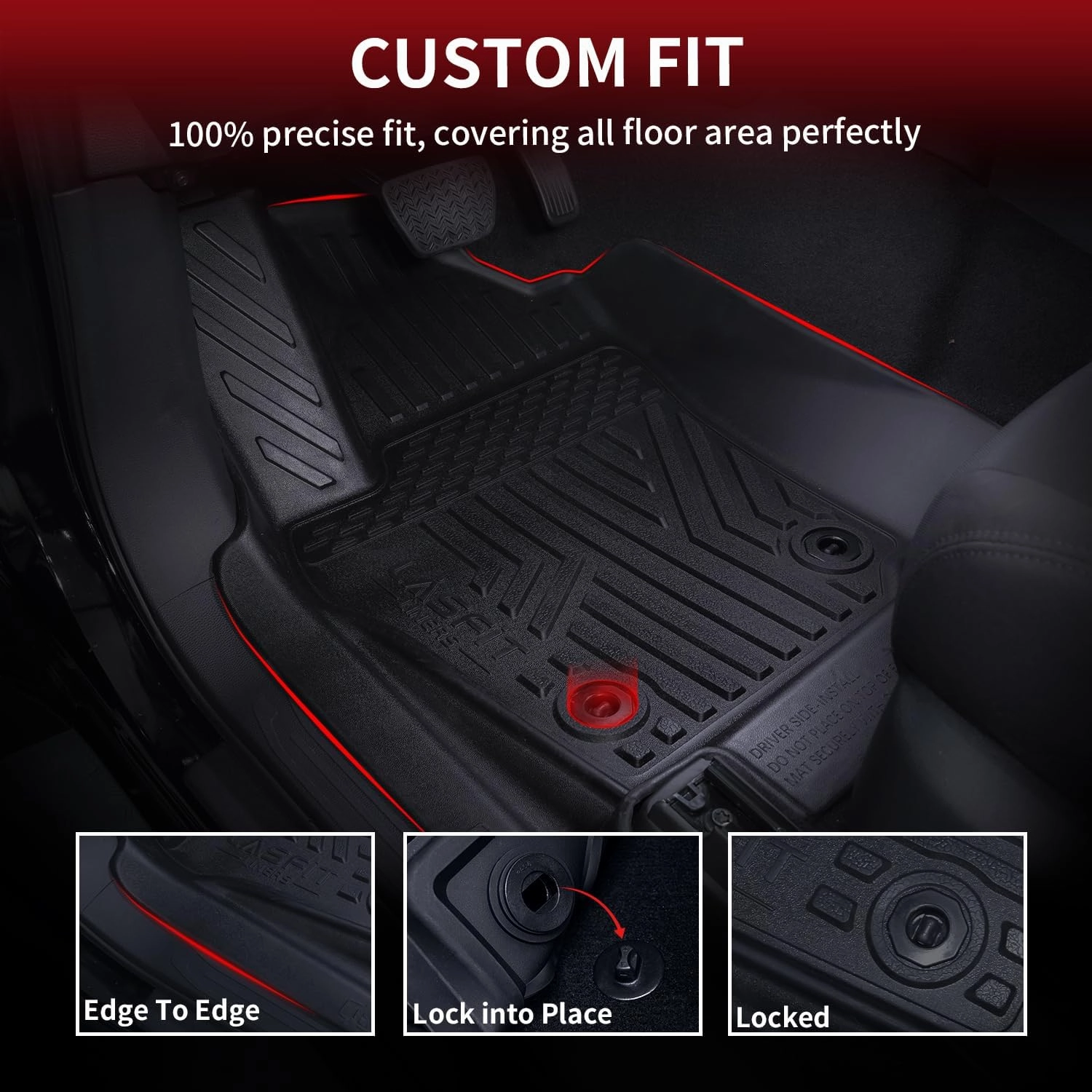 LASFIT Floor Mats for Toyota Tacoma 2024 2025 Double Cab (Only Fit Hybrid) All Weather Floor Liner for Tacoma TPE Custom Fit Car Mats Front&Rear 2 Row Mats,Black (Automatic Transmission)