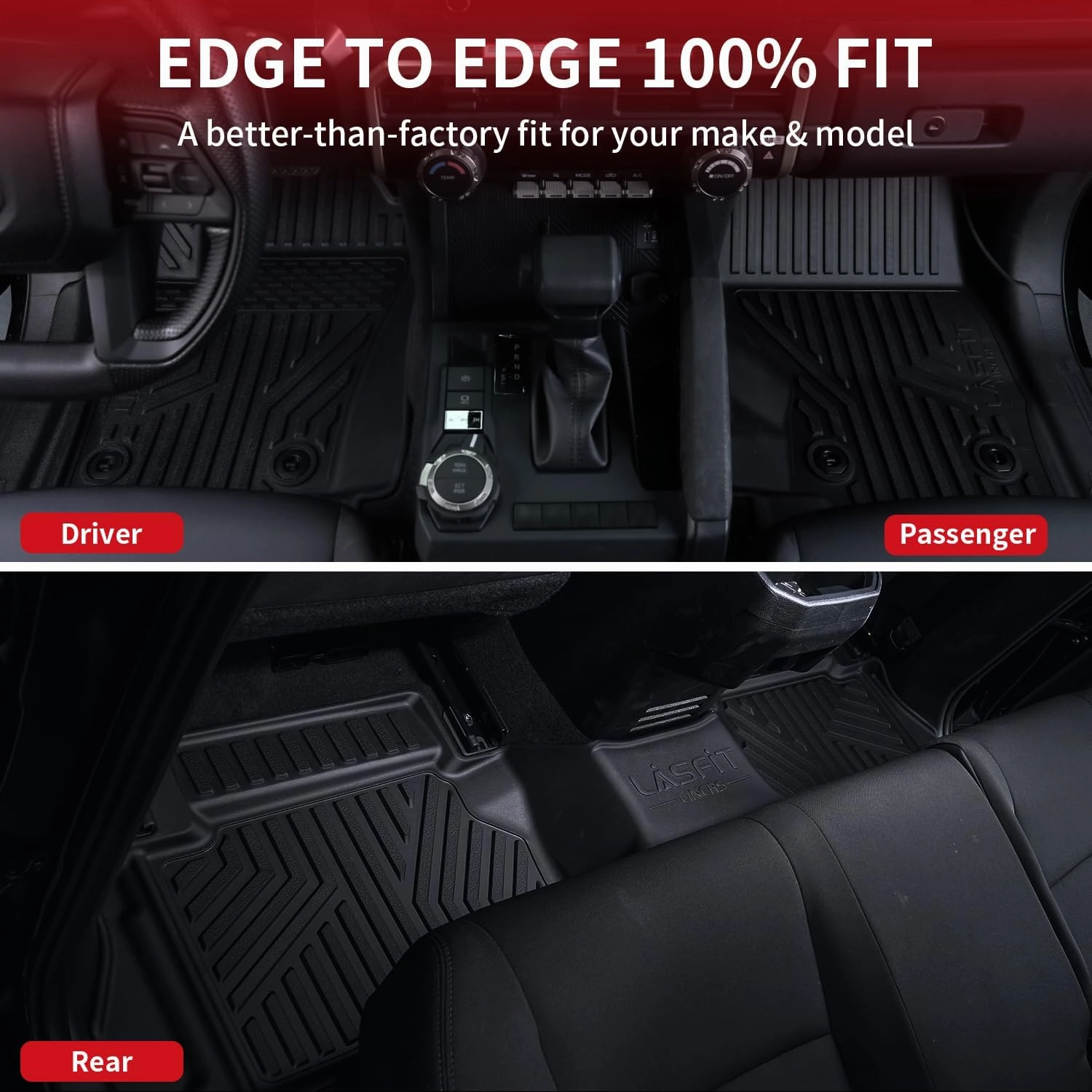 LASFIT Floor Mats for Toyota Tacoma 2024 2025 Double Cab (Only Fit Hybrid) All Weather Floor Liner for Tacoma TPE Custom Fit Car Mats Front&Rear 2 Row Mats,Black (Automatic Transmission)