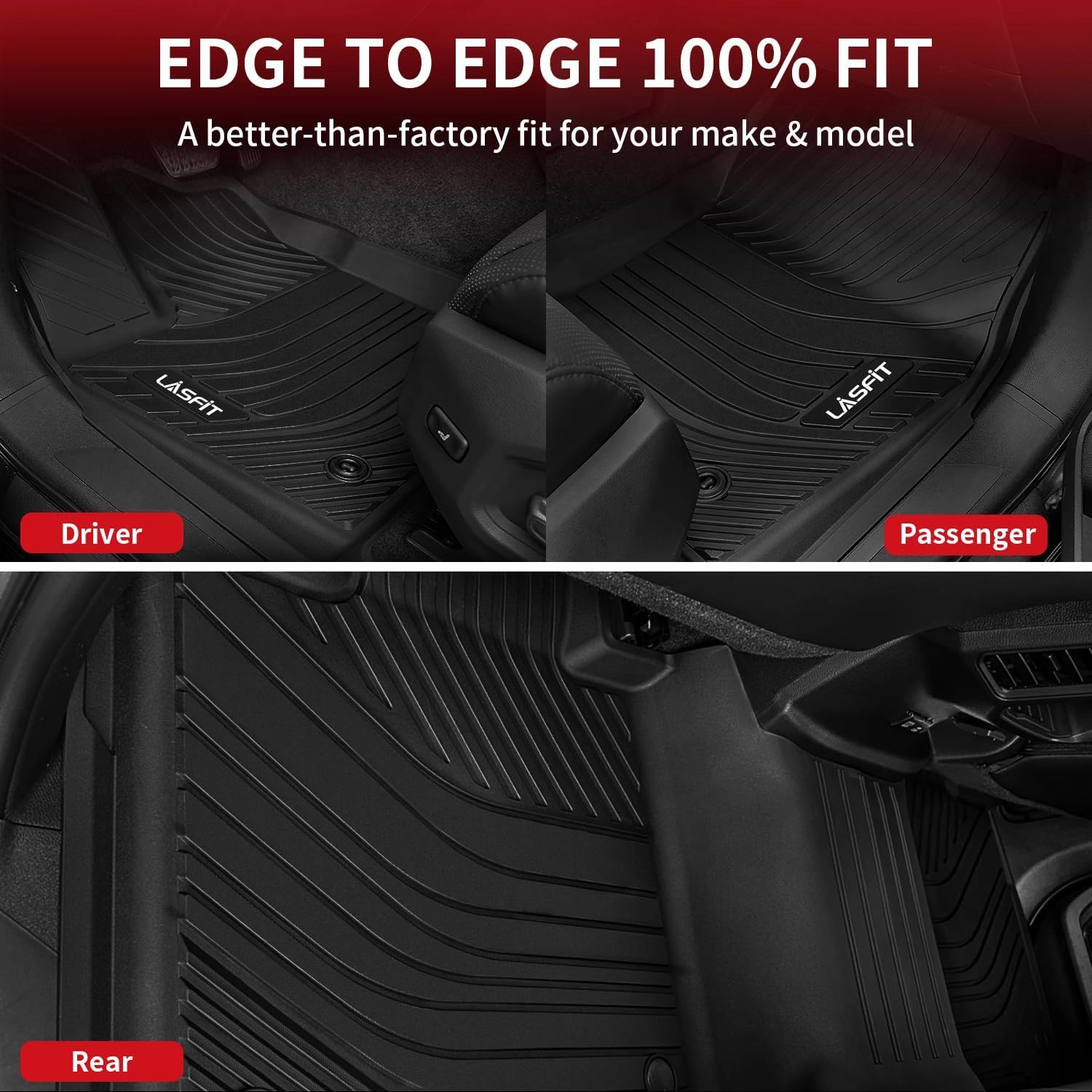 LASFIT Floor Mats for Toyota Tundra 2022-2024 2025 CrewMax Cab, All Weather Custom Fit TPE Floor Liners for Tundra SR/SR5/TRD PRO/Limited/Platinum/Castone Front&Rear 2 Row Car Mats, Black