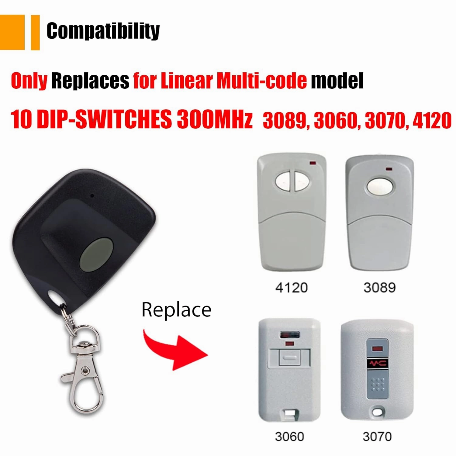 LAWOHO 4 Pack Garage Door Remote Compatible with Linear Multi-Code 3089 Replacement for 300mhz 3060, 3070, 4120 10 Dip-Switches