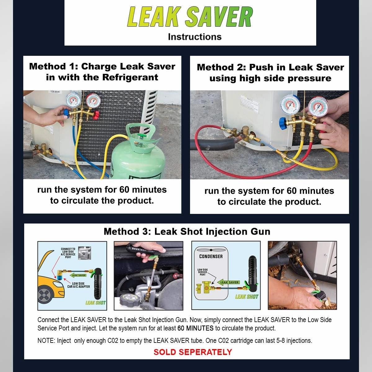 Leak Saver Direct Inject UV - Refrigerant Leak Sealer with Added UV Dye to Detect Large Leaks - for AC, Refrigeration, and Automotive Systems Up to 5 Tons - Compatible with All Refrigerants