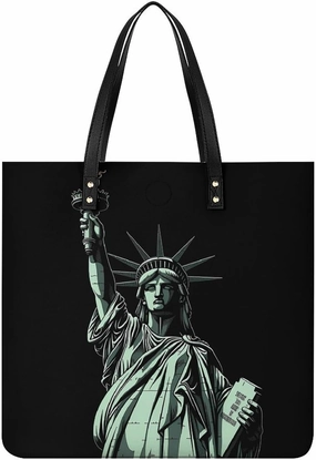 Leather Handbags Fallow Statue of Liberty Pattern Printing Leather Purse Portable Tote Purse For Women