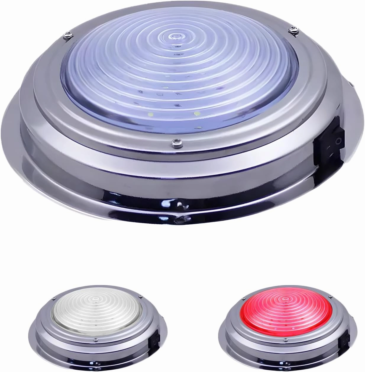 LED Boat Dome Light, Dual Color 12V RV Boat Interior Lights with Toggle Switch, 7 in Stainless Housing White & Red LED Downlight for Home Truck RV Trailer Boat Aircraft Interior