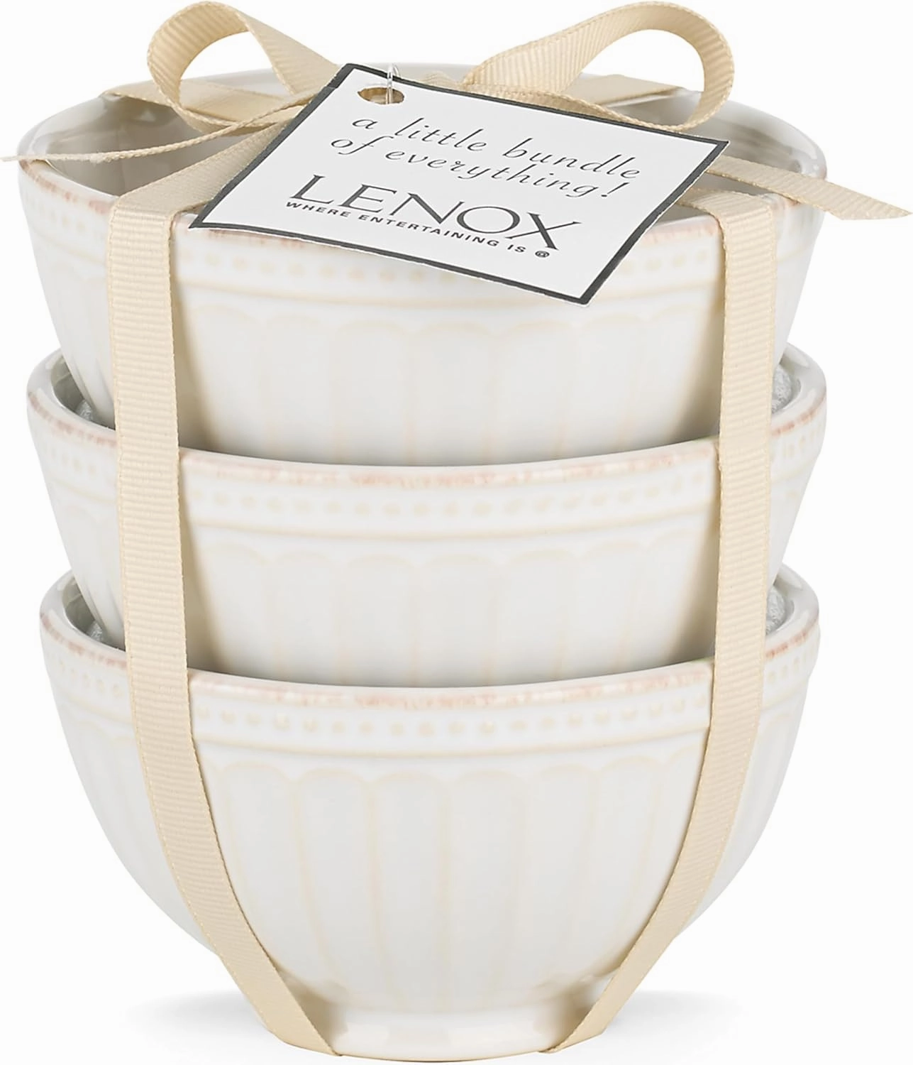 Lenox (858037 ) French Perle Groove Bowls (Set of 3), Mini, White